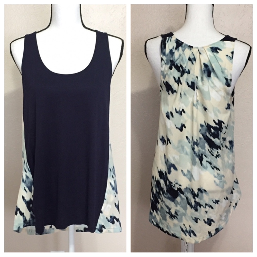 Anthro Deletta Navy & Cream Tank